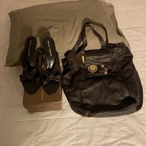 Women’s Brown shoulder bag and sandals size 10.